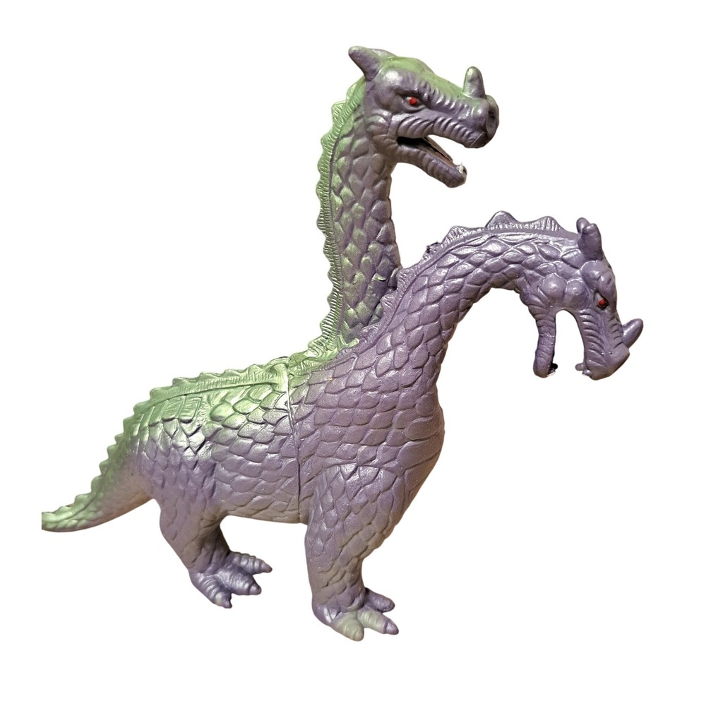 Iridescent Purple Two Headed Dragon Figurine Toy Mythical Creature 5.5"